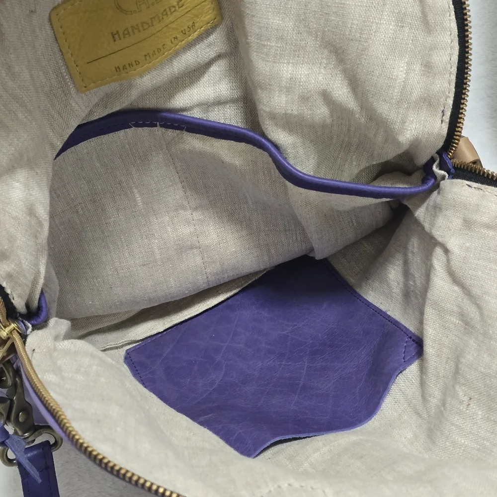 C.A.S Handmade Leather Fold over Bag Beautiful Purple Color